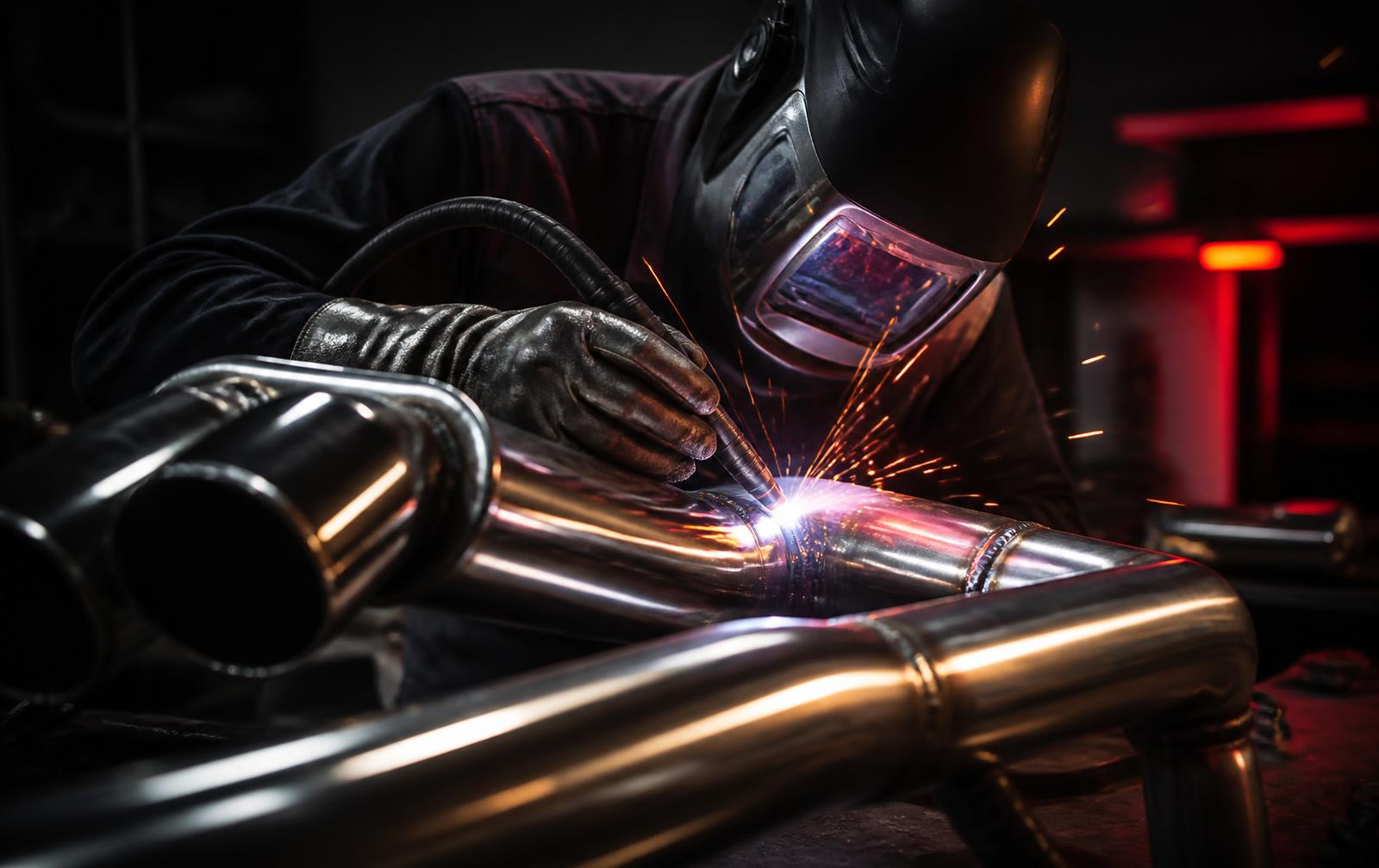 Custom exhaust being welded in the Hawthorne shop